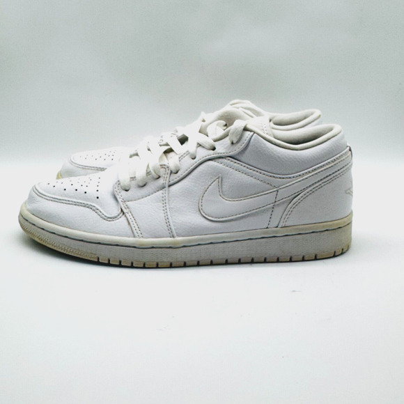 Nike Air Jordan 1 Low Mens 8 Triple White Leather Casual Shoe Sneaker 553558-112 - Picture 4 of 10